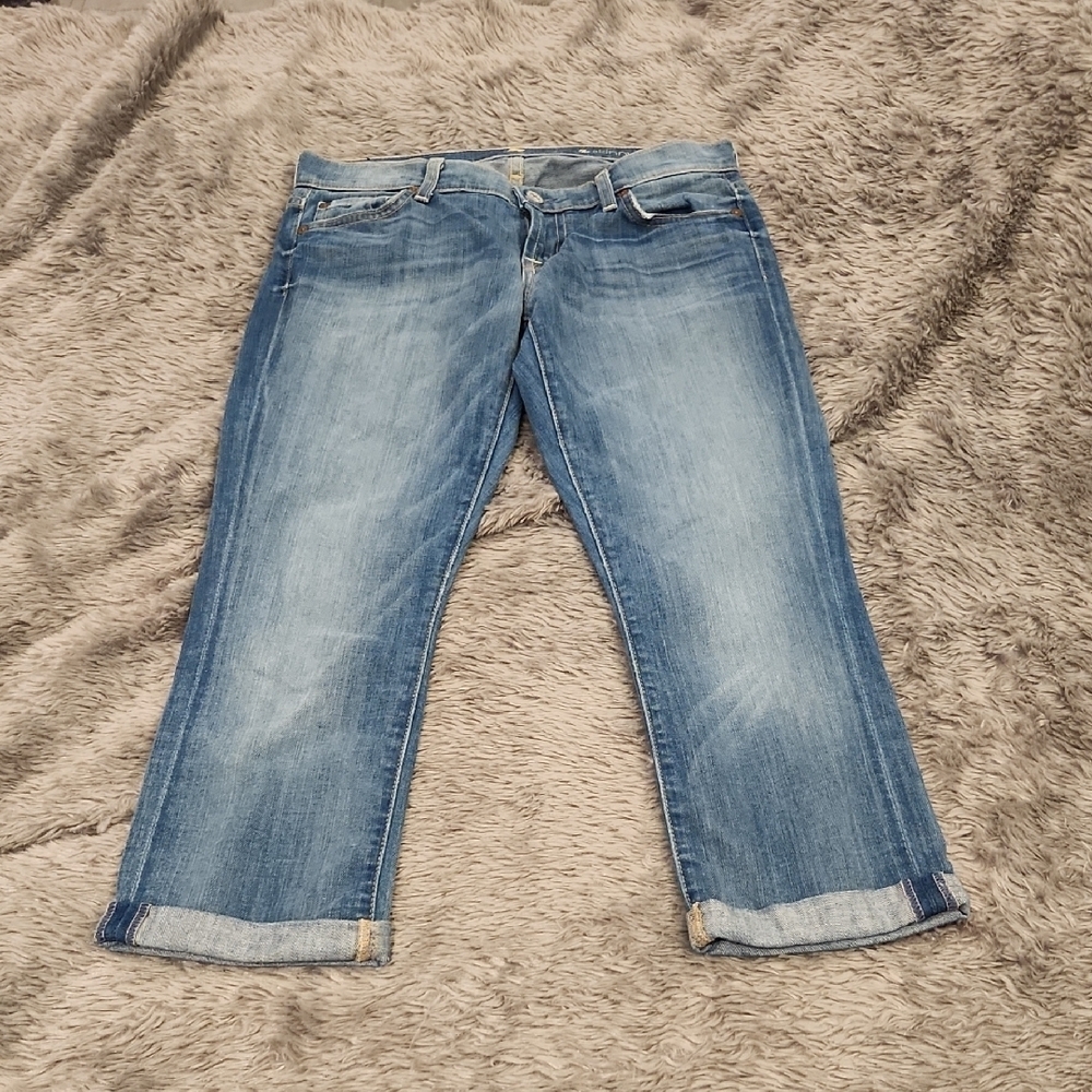 7 For All Mankind Skinny Light Blue Crop & Roll Jeans Size 25!